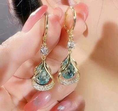 Party Droplet Shape 1 Pair Shiny Inlaid Dangle Drop Earrings Elegant Unique Fashionable Women Jewelry  Accessories