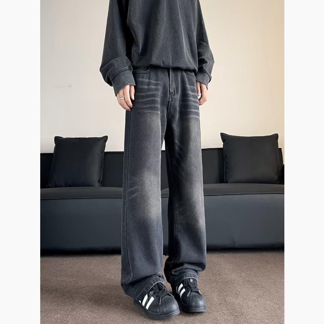 

JYL Men s Straight Jeans Washed Black Spring Japanese Trendy Loose Casual Denim Pants XL амарантовий