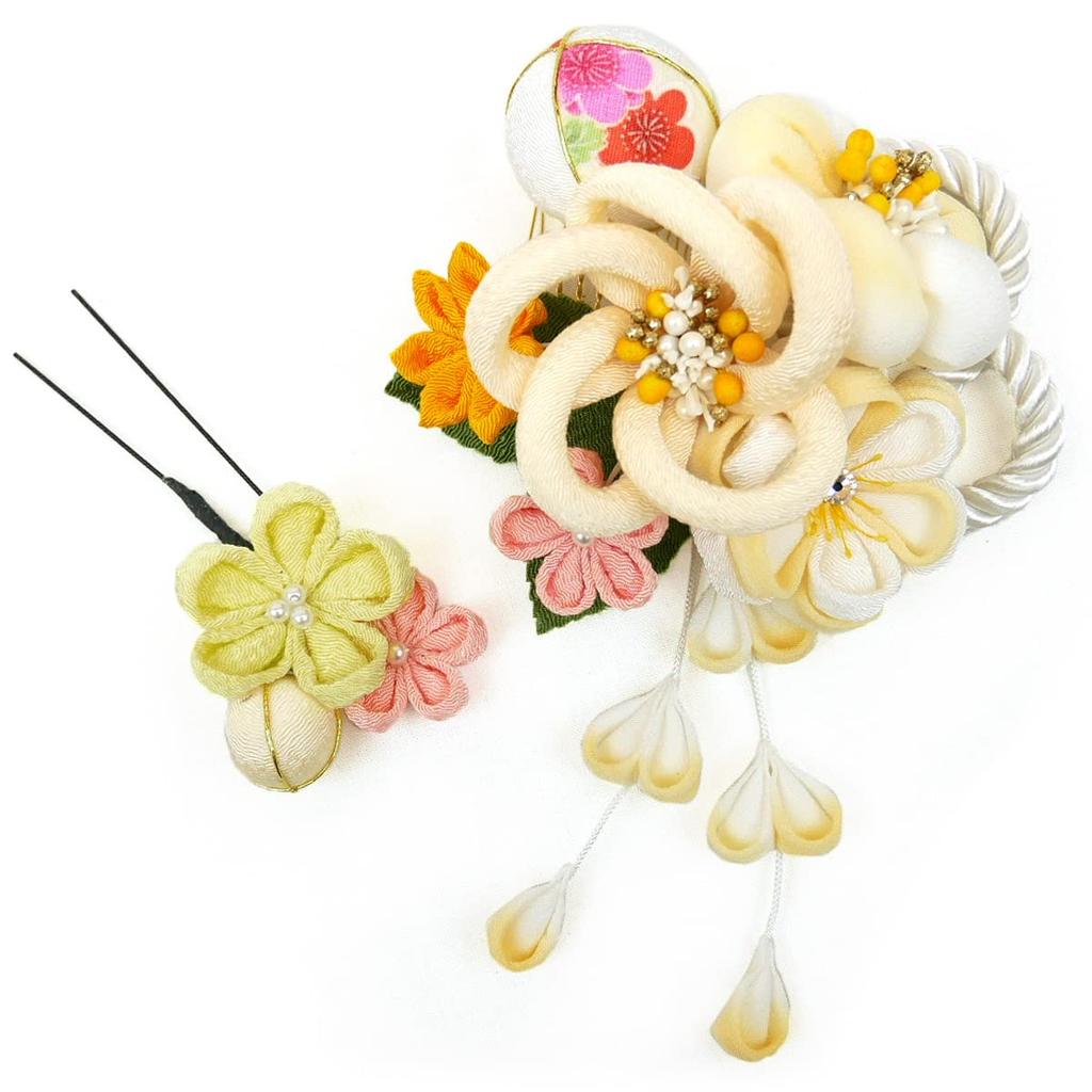 Sada ozdob do vlasů Furisode obřad Bílá Tsumami Crafts Krep [Kyoto Usagido] 2 kusy dospívání wk-338