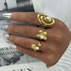 Stainless Steel Zircon Flower Open Rings For Women 18K Gold Plated Waterproof Ladies Zircon For Daily Wear Vacation Seaside Etc