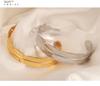 18K Gold Titanium Steel Feather Open Cuff Bracelet - Stylish Wide Design for Couples