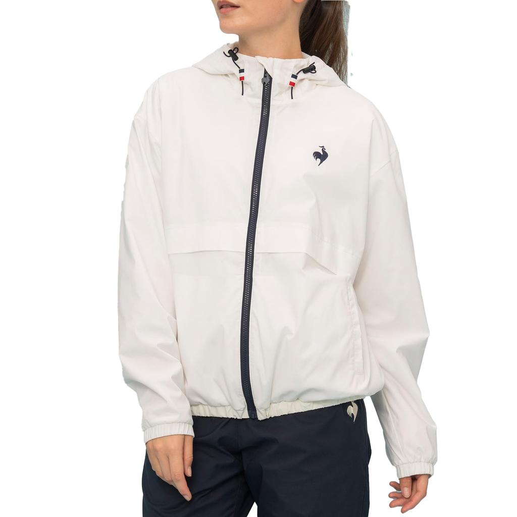 Le Coq Sportif Air Motion Windbreaker Long and Easy to Move White Size L Women's Jacket, Water-Repellent, Windproof, Warm, Sleeve, Lightweight, Warm,