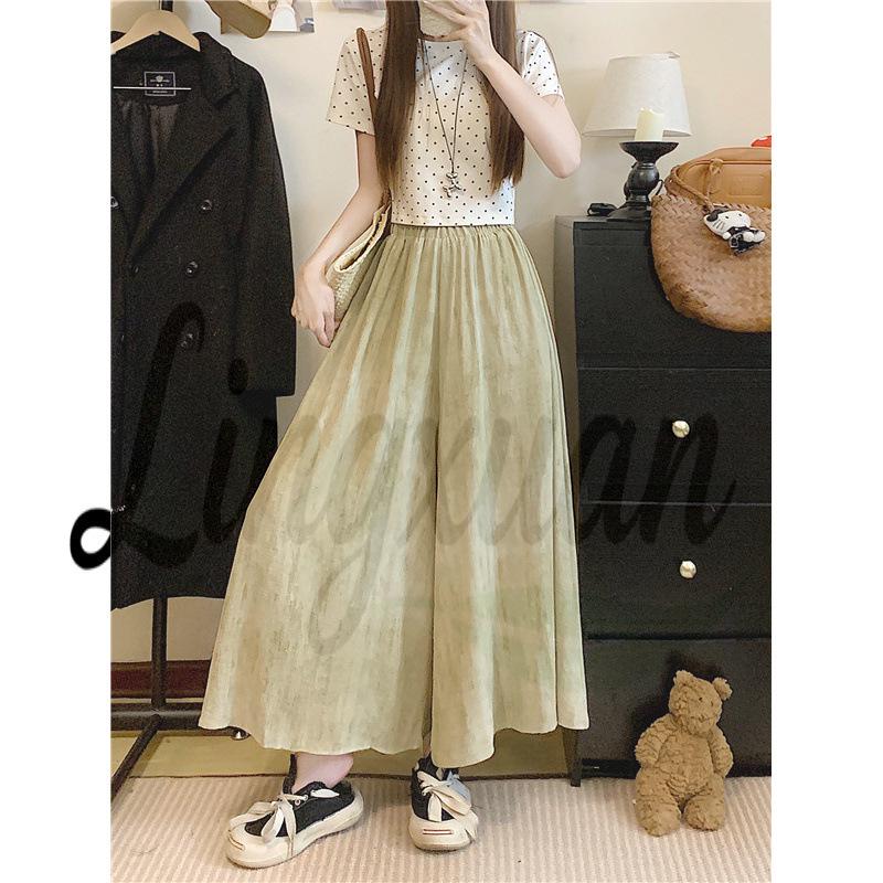 

Hot Selling Tie-Dye Ice Silk Wide-Leg Skirt Pants - Women s Summer Loose Drape Casual Wear Extra Large