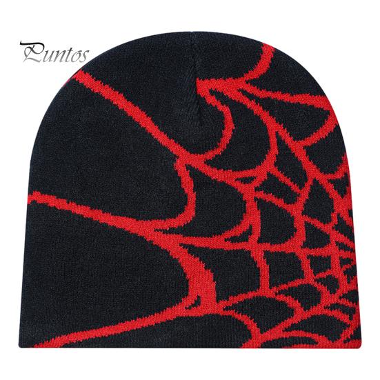 

Унисекс зимняя шапка паутина жаккардовый вязаный купол эластичный контрастный цвет без полей кепка для холодной погоды косплей клуб вечеринка головной убор красный черный