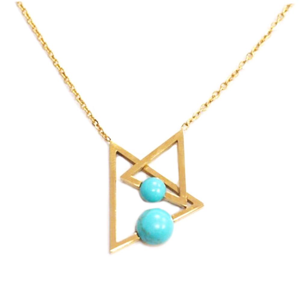 Les Trésors De Lily [Q0929] - Designer Steel Necklace 'Boho' Turquoise Gold (triangles) - 20x20 Mm