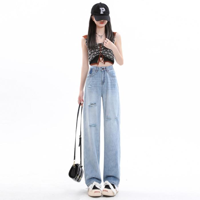 

Ripped Women s Spring Narrow Version Wide-leg Women s Spring Elevated Oversized Straight Pants Women s Spring Jeans for In Jeans for Practical Use XS