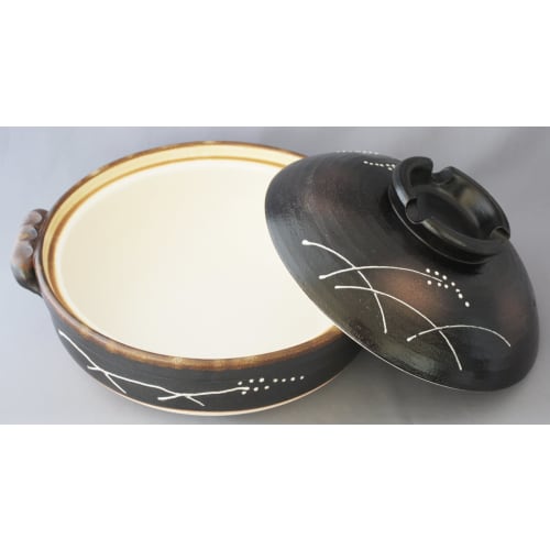 Banko Ware Earthenware Pot (Deep Pot) No. 7, Serves 2-3, Barley Autumn Pattern, 02265