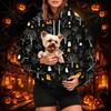 Women's Fashion Halloween Print Hoodie with Pet Pocket, Casual Pullover Sweatshirt for Fall