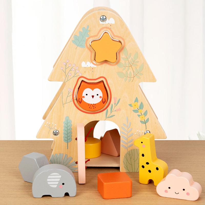 Montessori Wooden Toys Shape Pairing Tree House Shape Animal Cognitive Busy Box Toys for Kids Early Learning Sensory Toy