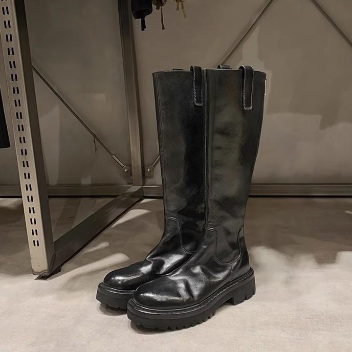 Shoe Shrink Horse Leather Round Head Thick Sole Thick Heel Skinny Medium Long Knight Boots
