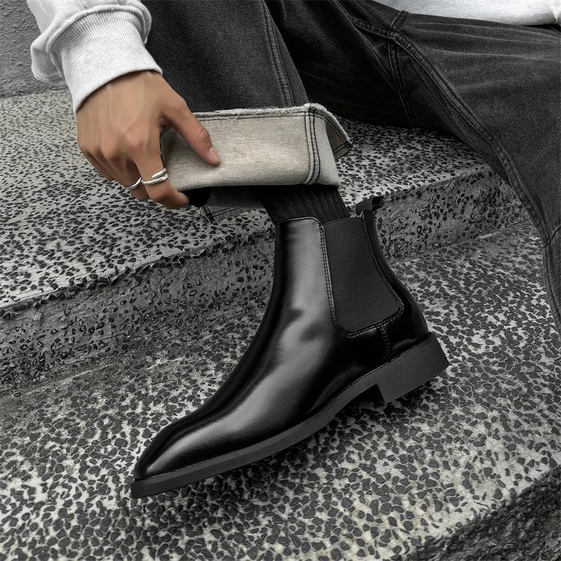 Mode Business Herren Lederstiefel Modische und vielseitige britische Designstile Formelle Party und Büro Schwarz braune Schuhe 38-46