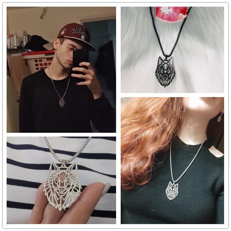 Wolf-Anhänger, Polygonaler Stil, Modetrend, Edelstahl-Anhänger-Halskette