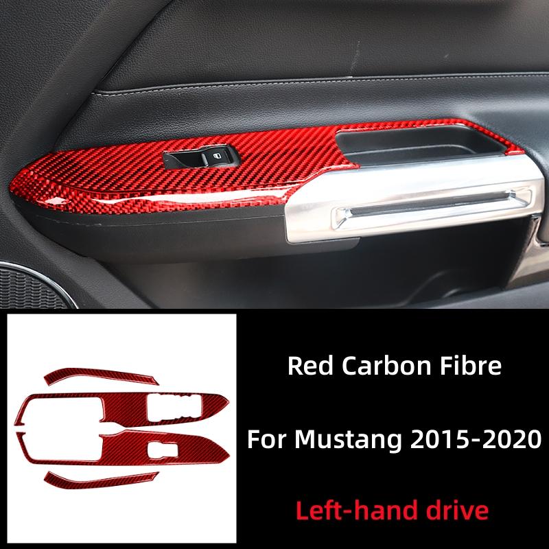 For Ford Mustang GT 2015- Accessories Carbon Fiber Car Windows Lifting Switch Control Panel Decoration Cover Trim Sticker