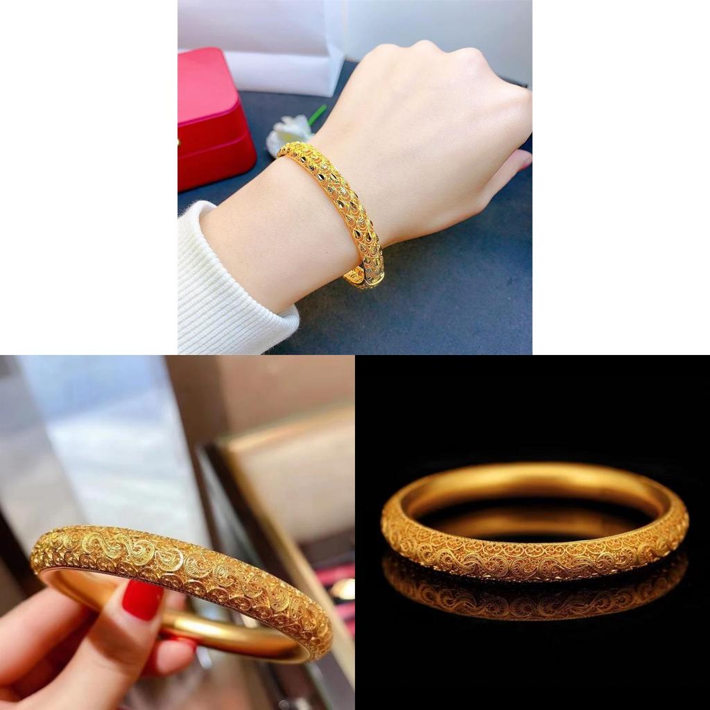 Gold Plated Hollow Floral Design Gothic Style Leather Bracelet For Ladies