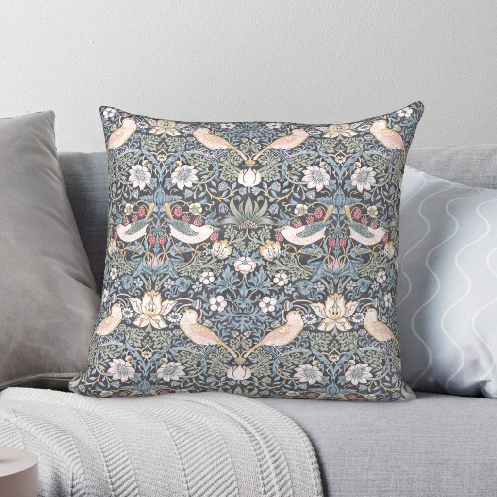William Morris Strawberry Thief Ink Blue Floral Pillowcase Polyester Linen Velvet Printed Decor Pillow Case Bed Cushion Cover