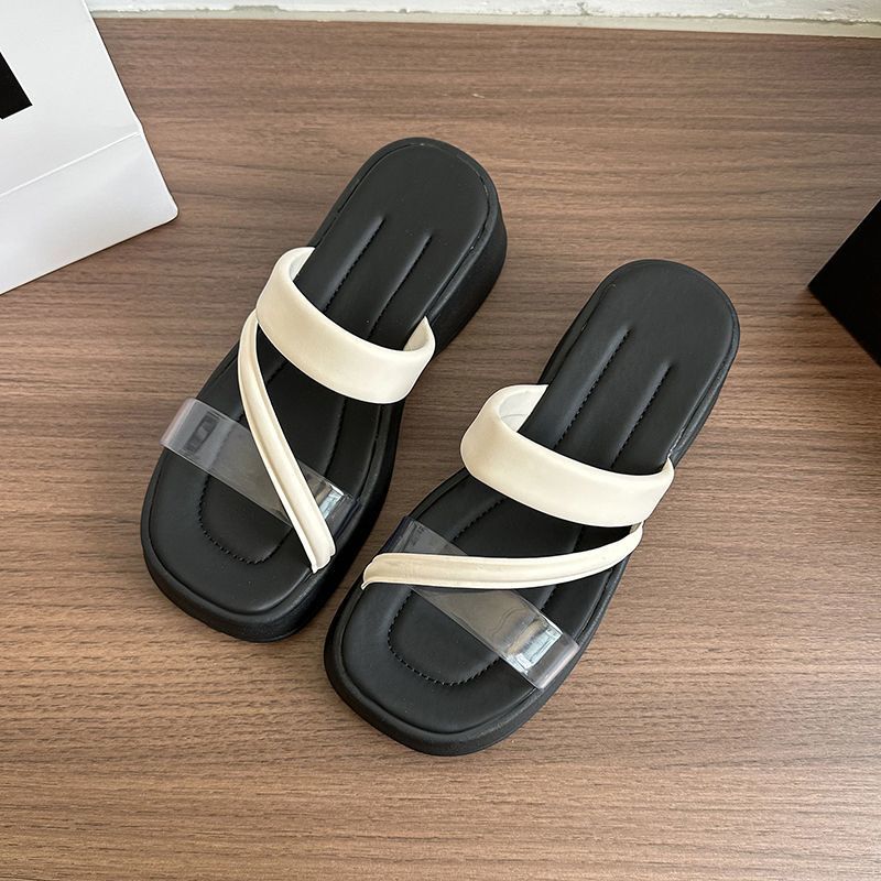 Fashion versatile casual height increase small muffin high heel cool slippers 2025 new thick-soled slippers women's summer outer wear