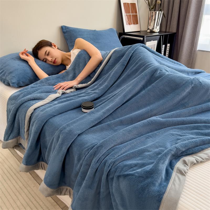 Double Layer Solid Color Milk Velvet Blanket Autumn Winter Thicken Warm Plush Blanket for Bed Sofa Single Double Thick Bed Sheet