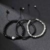 3 Stück Herren Perlenarmband, Vintage Schwarz Weiß Naturstein Perlen Verstellbares Armband, Cooles Schmuckgeschenk für Ihn