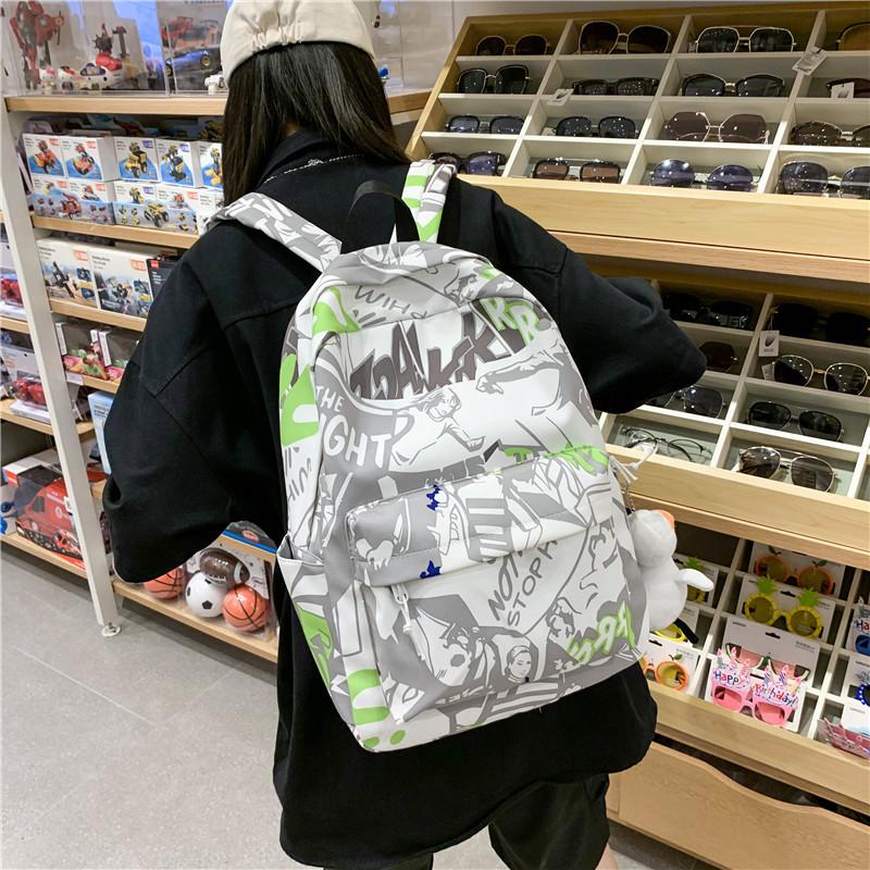Schoolbag Backpack Women's 1011 New Korean Edition Fashion Personality Graffiti ins Wind Couple Large Capacity Travel Student School Bag