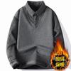 Mens Faux Two-Piece Knit Sweater With Shirt Collar Warm Winter Layering Top Long Sleeve