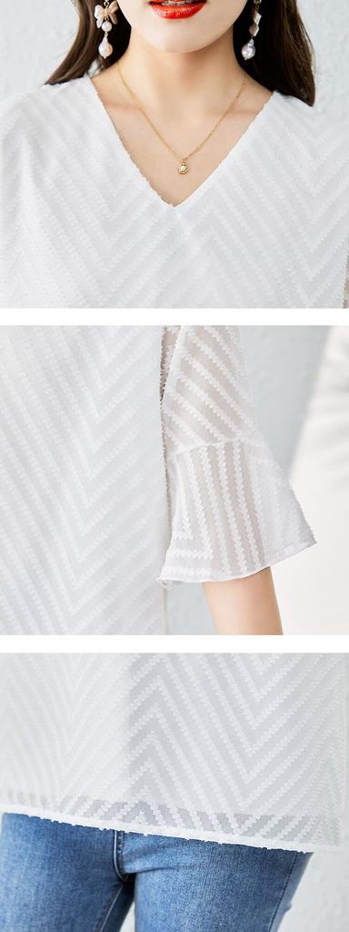 Blouse Summer Top Short Sleeve Flare Feminine Shirt Pullover Loose Fit Neat Stylish [H. Zroy] Women's V-neck