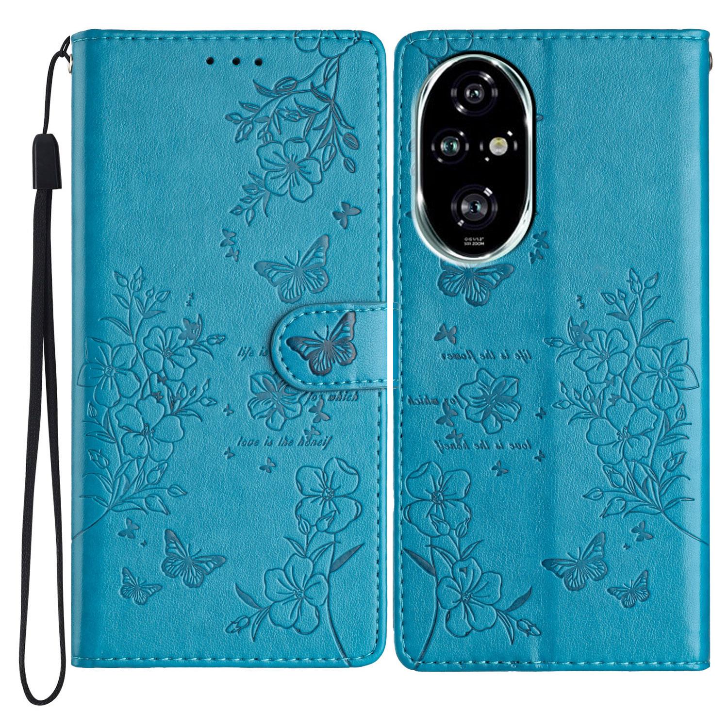 

For Honor 200 5G Wallet Phone Case Butterfly Floral Imprint Leather Flip Cover Blue