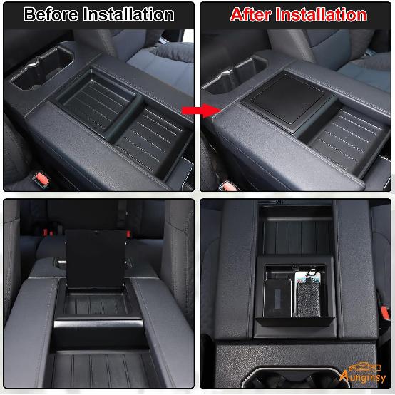 Aungy Armrest Hidden Storage Box Cover Compatible With Toyota Tundra -2024 2025 Center Console Organizer Tray Armrest Handrail Storage Box Cover