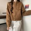 Plus Size 2025 Korean Spring Suede Slimming Long Sleeve Short Jacket for Women