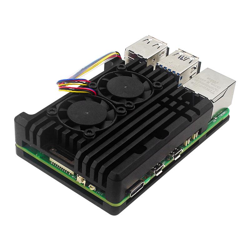 Raspberry Pi 5B Dual Fan Aluminum Alloy Case with Passive Cooling