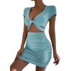 2026 Women's Sexy V-neck Cut-out Hip-hugging Summer Dress - European and American Style Short Sleeve.