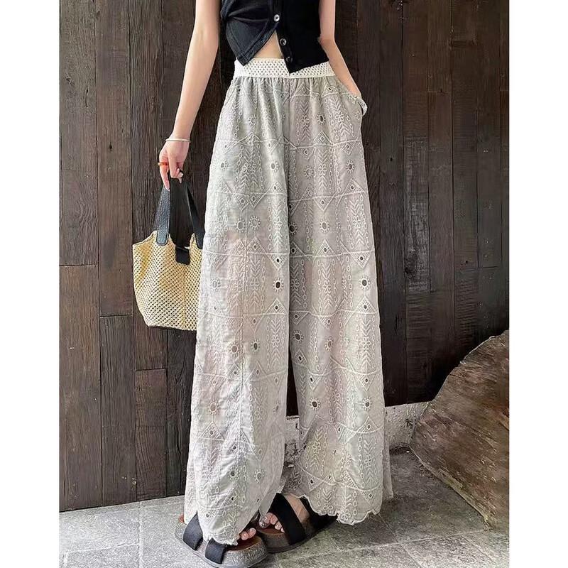 Demana City Light Women's High-Waist Embroidered Straight Pants