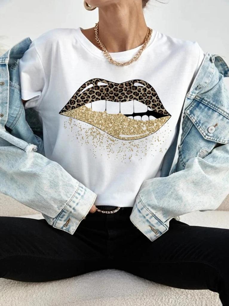 New Hot Red Lips Printed Unisex Tshirt Fashion Casual Tops 90s Girls Ladies Female Short Sleeve Clothing Tee Cute Graphic Top