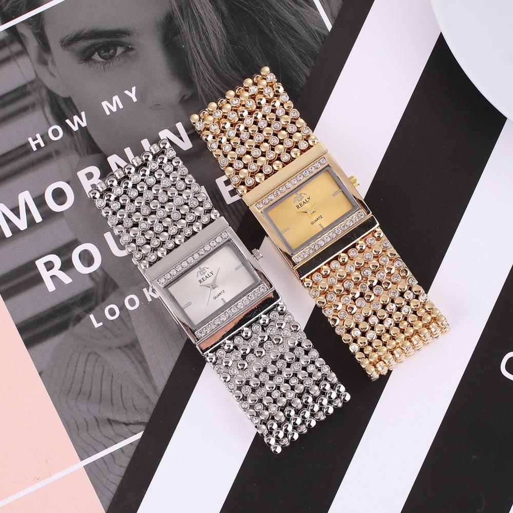 Modische Damen-Quarz-Armbanduhr mit Strasssteinen und Stahlarmband