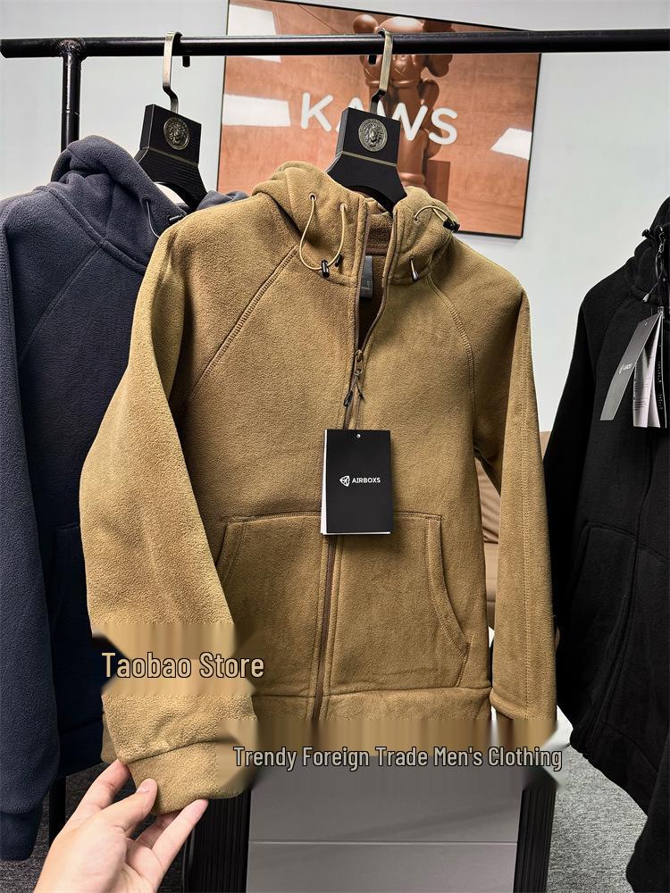 Herren verdickte doppelseitige Fleece-Kapuzenjacke - Schwergewicht 620g für Herbst und Winter