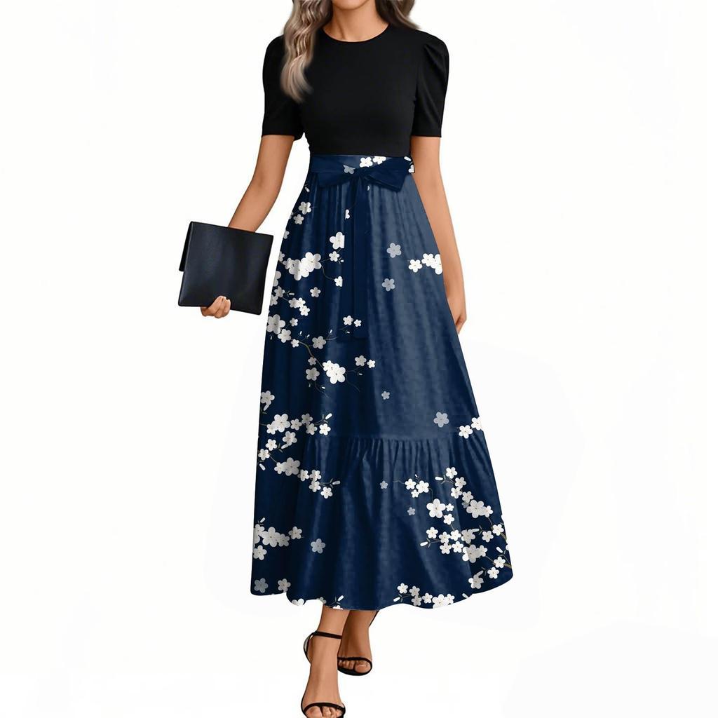 Women's Floral Print High Waist Fashionable And Elegant Dress