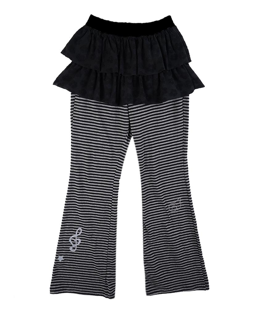 HIGH SCHOOL DISCO Striped Tiered Skirt Pants_Black
