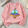 Kids Long‑Sleeve Crewneck Sweatshirt, Alien In Flying Saucer Print,Daily Casual Top for Spring & Autumn