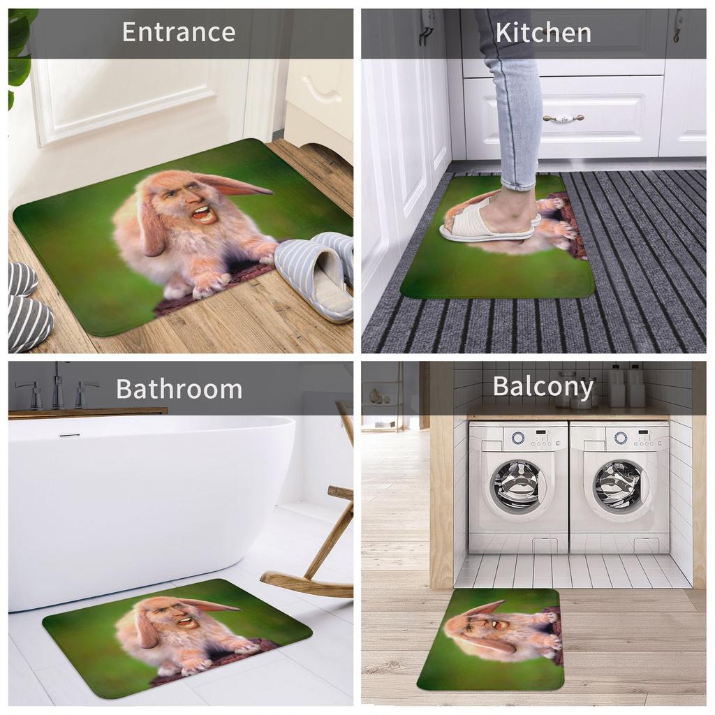 Tappetino Divertente con Meme di Coniglio Nicolas Cage Antiscivolo Tappeto per Bagno Cucina Porta WC Ingresso Tappeto
