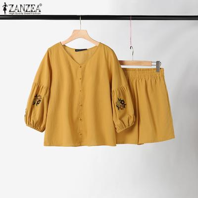 Women Embroidery Blouse and Shorts Casual Two Piece Sets