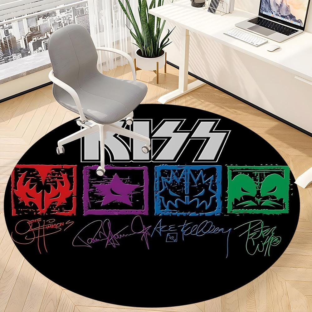 1 Alfombra Redonda de Oficina Banda KISS - Perfecta para Decoración de Oficina o Estudio, Lavable a Máquina, Base Antideslizante, Felpudo Decorativo