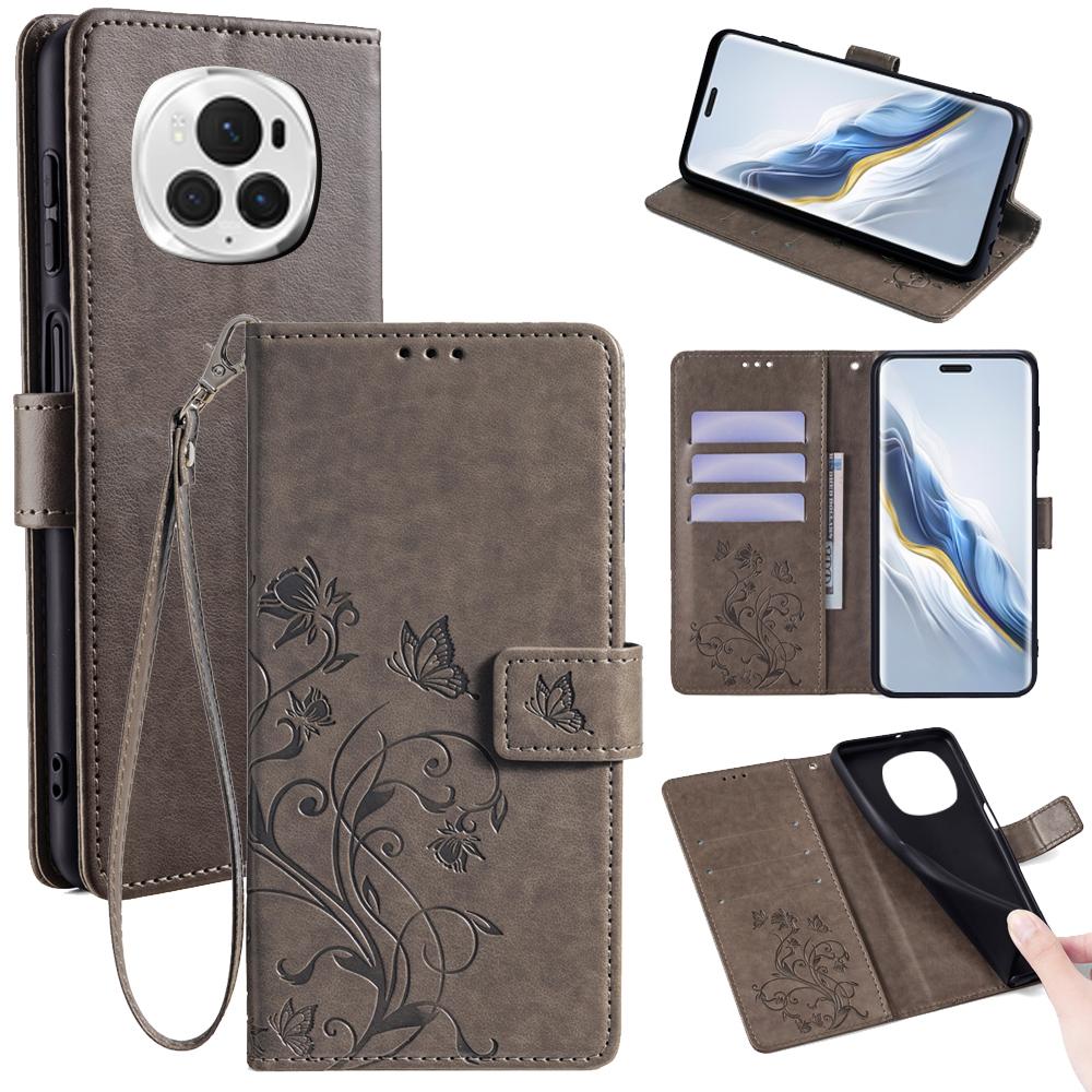 Pour Honor Magic6 Pro 5G Étui Portefeuille Motif Fleur Papillon Cuir PU Support Housse de Téléphone