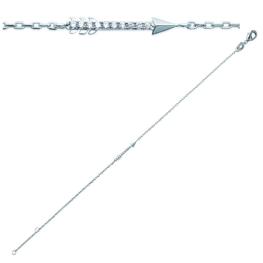 Les Trésors De Lily [N3372] - Stříbrný náramek 'Cupid's Arrow' stříbrno-bílý (pokovený rhodiem) - 18x2 mm