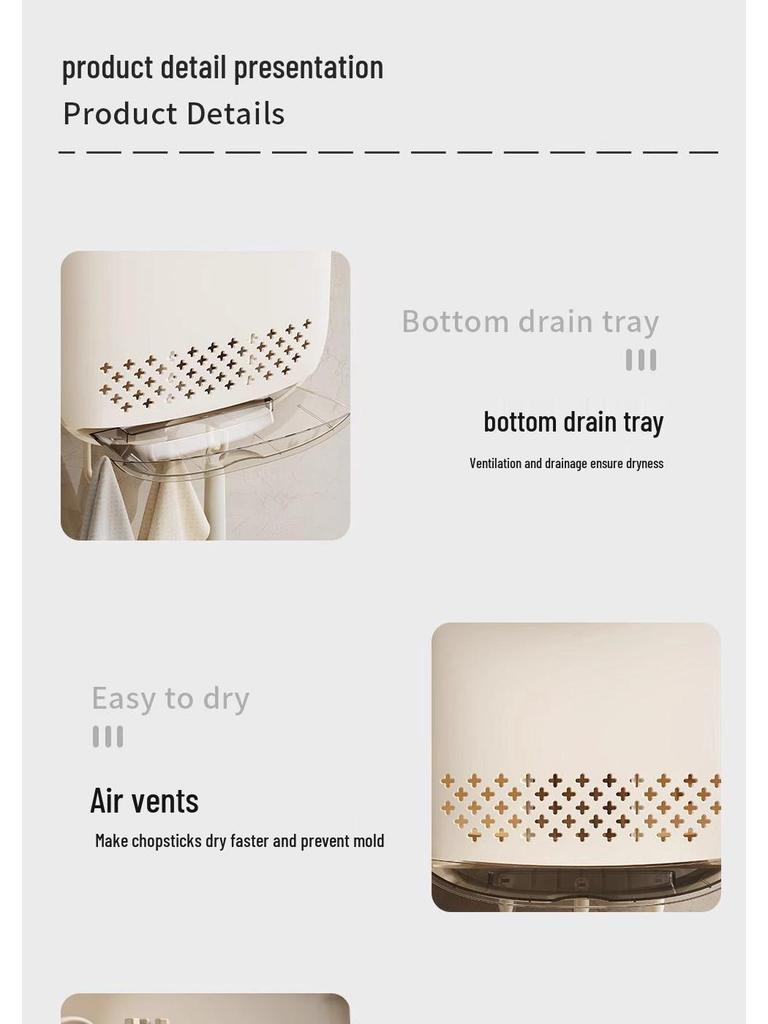 Wall-Mounted Chopstick & Spoon Holder: Punch-Free, Dustproof, Draining Storage Cage for Kitchen.
