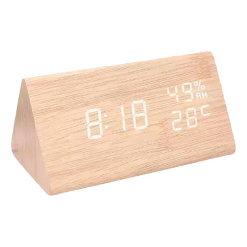 M-Modern-LED Student Clock Simple Wooden Clock Temperature Display Sound Control Clock Desktop Home Decorative Ornaments