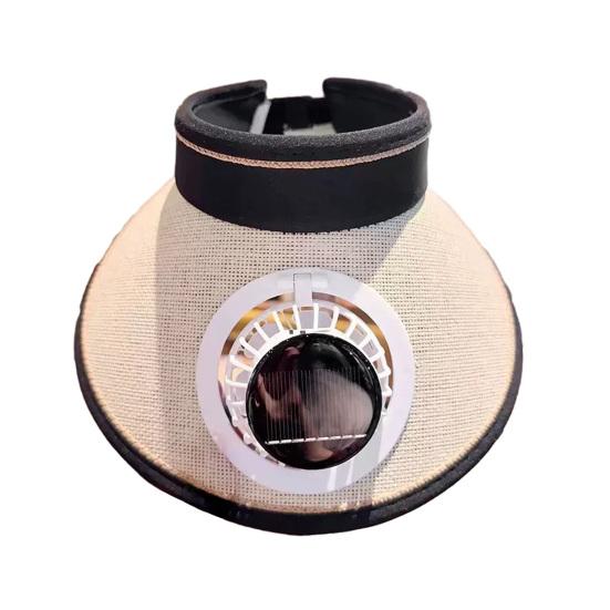 

Sun Hat Empty Top Design Extended Brim Full Face Coverage Women Hat with Solar Powered Built-in Fan Adjustable Head Circumference Outdoor Hat бежевый