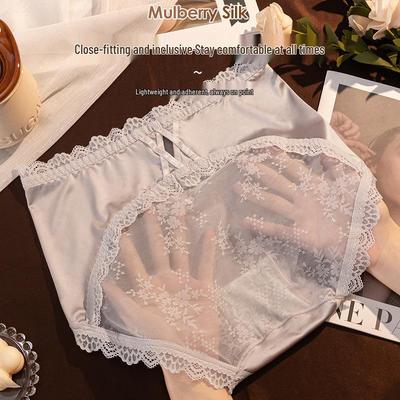 Satin High-Waist Lace Tummy Control Sexy Panties with Cotton Crotch - Plus Size, Breathable, Hip-Lifting, Summer Wear