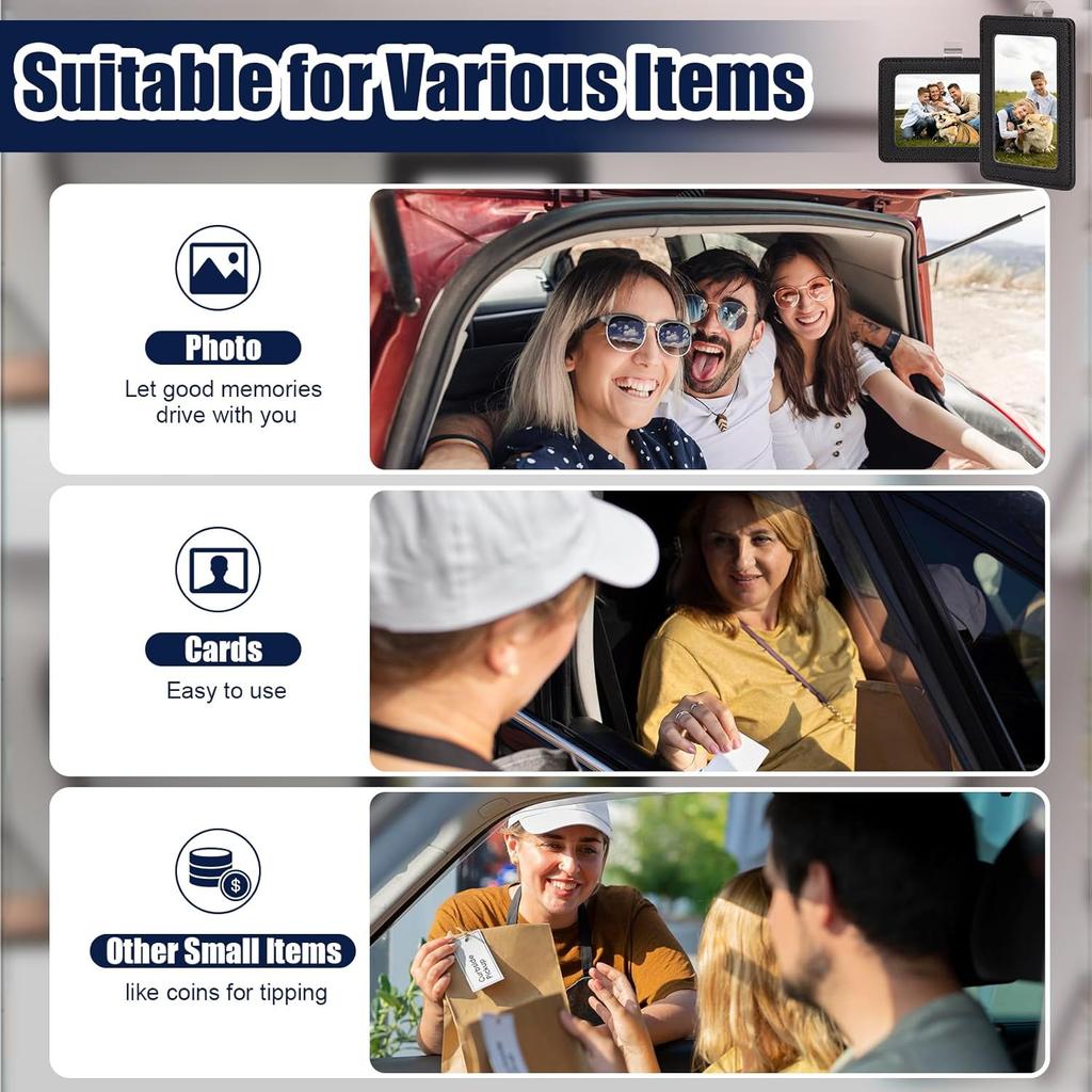 2 Pack Car Picture Frame Visor Clip Leather Sun Visor Photo Clip Holder Personalized Car Picture Holder Display Visor Photo Frame Vertical Horizontal