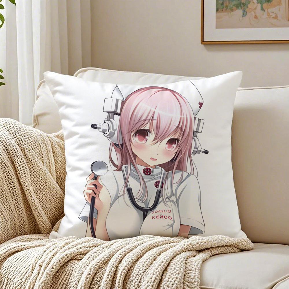 game character idol SSuper SSonico Cushion Cover Pillowcase Antidustmite living Room Sofa Decor Cushion Room