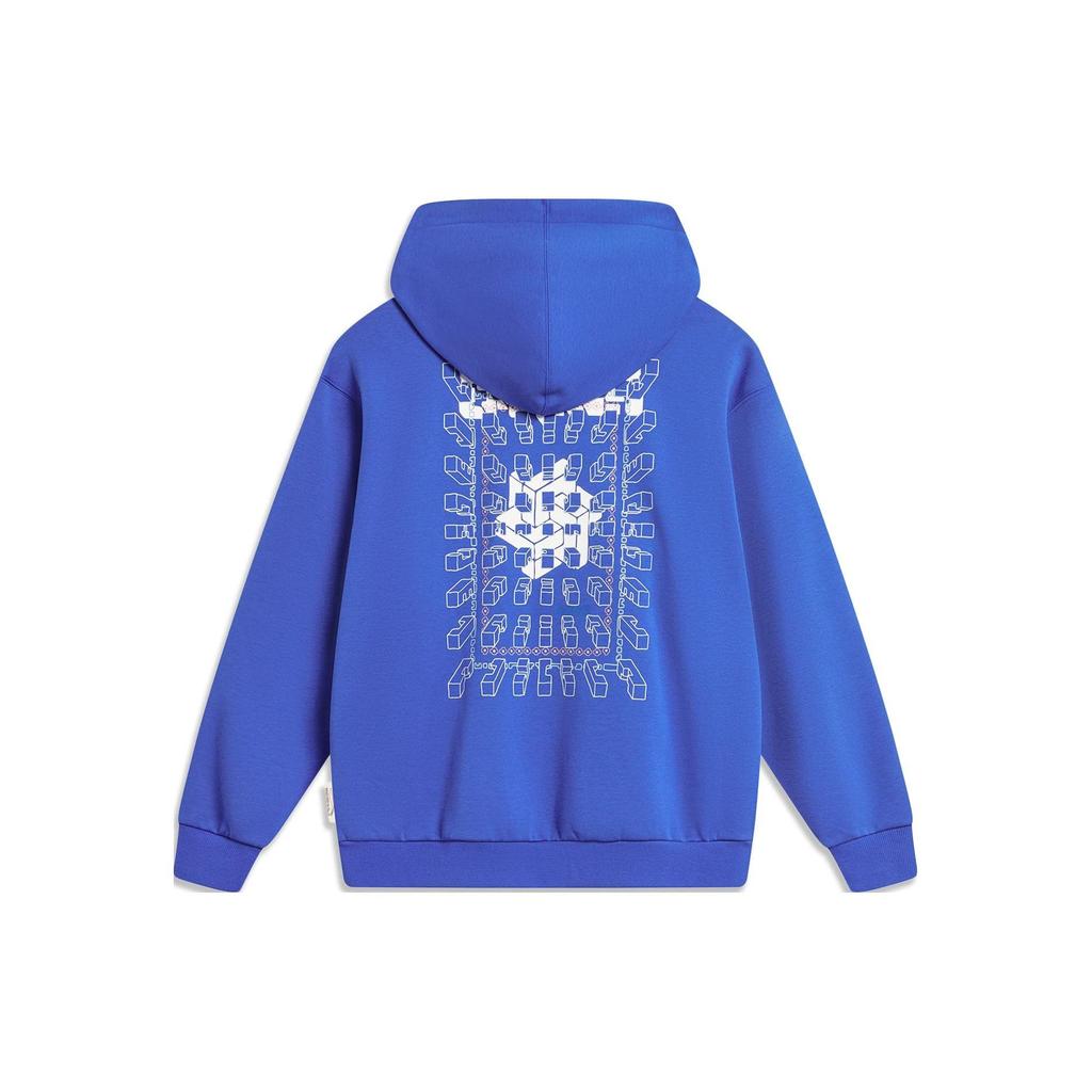 Li Ning Sports Lifestyle Series Pattern Printed Hooded Fleece Loose Pullover Sweatshirt Unisex Sweatshirt Bright-Blue AWDT897-2