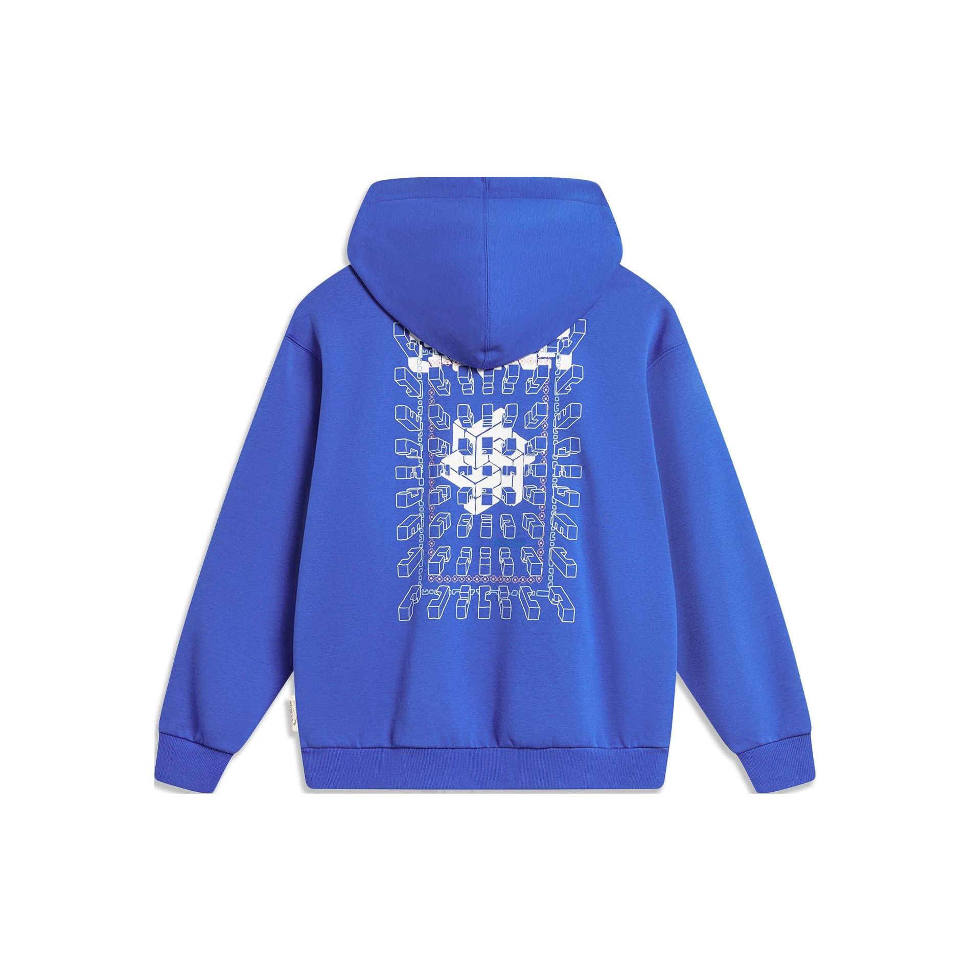 Li Ning Sports Lifestyle Series Pattern Printed Hooded Fleece Loose Pullover Sweatshirt Unisex Sweatshirt Bright-Blue AWDT897-2 M